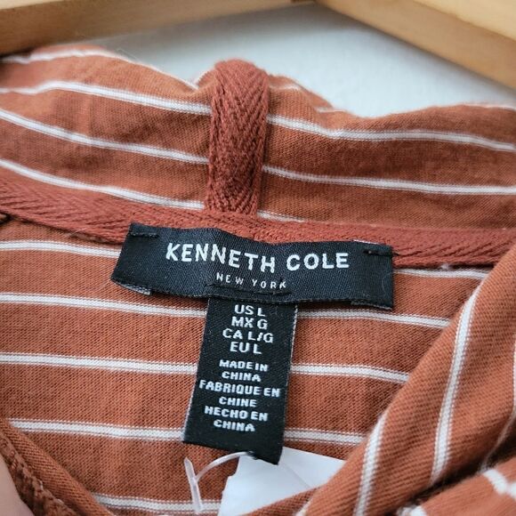 Kenneth Cole New York Orange White Striped Hoodie Top L - Picture 2 of 10
